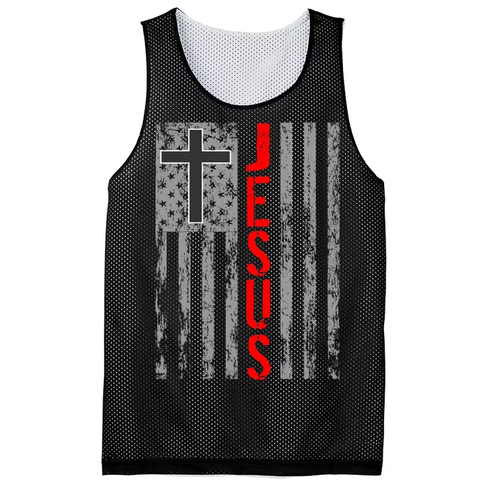 Vintage Jesus USA American Flag Catholic Christion Cross Mesh Reversible Basketball Jersey Tank