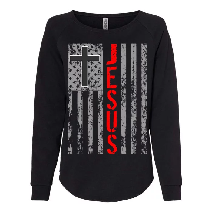 Vintage Jesus USA American Flag Catholic Christion Cross Womens California Wash Sweatshirt