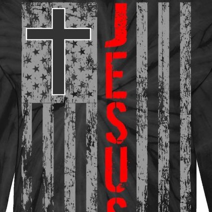 Vintage Jesus USA American Flag Catholic Christion Cross Tie-Dye Long Sleeve Shirt
