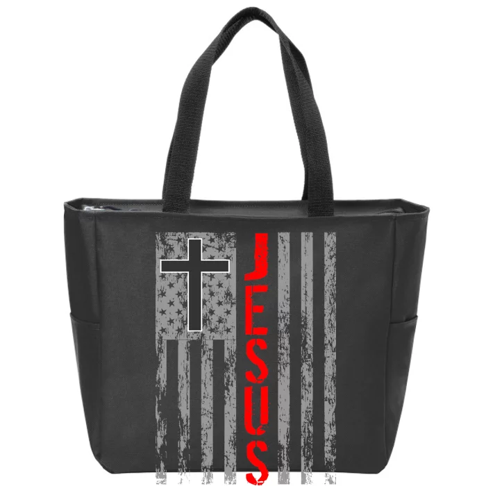 Vintage Jesus USA American Flag Catholic Christion Cross Zip Tote Bag