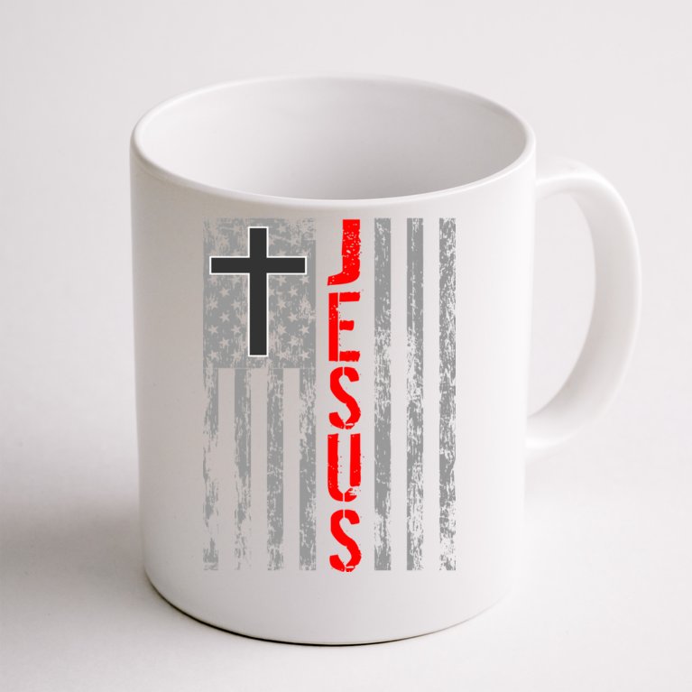 Vintage Jesus USA American Flag Catholic Christion Cross Coffee Mug