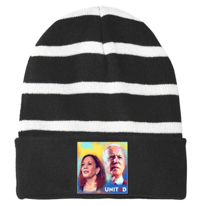 Vintage Joe Biden Kamala Harris United Poster Striped Beanie with Solid Band