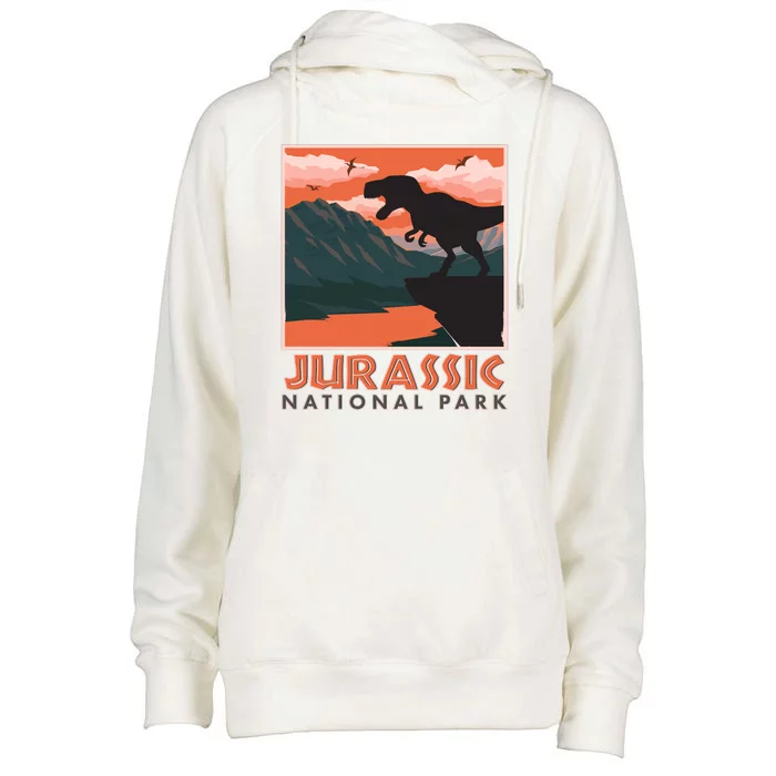 Vintage Jurassic National Park Poster Womens Funnel Neck Pullover Hood