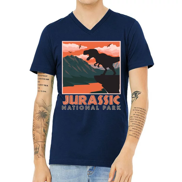 Vintage Jurassic National Park Poster V-Neck T-Shirt