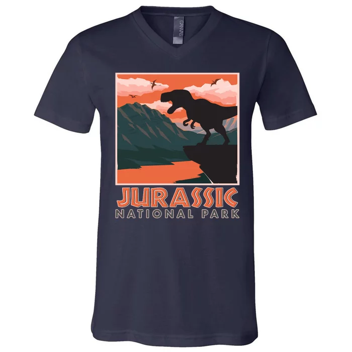 Vintage Jurassic National Park Poster V-Neck T-Shirt