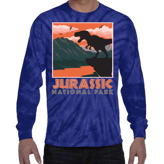 Vintage Jurassic National Park Poster Tie-Dye Long Sleeve Shirt