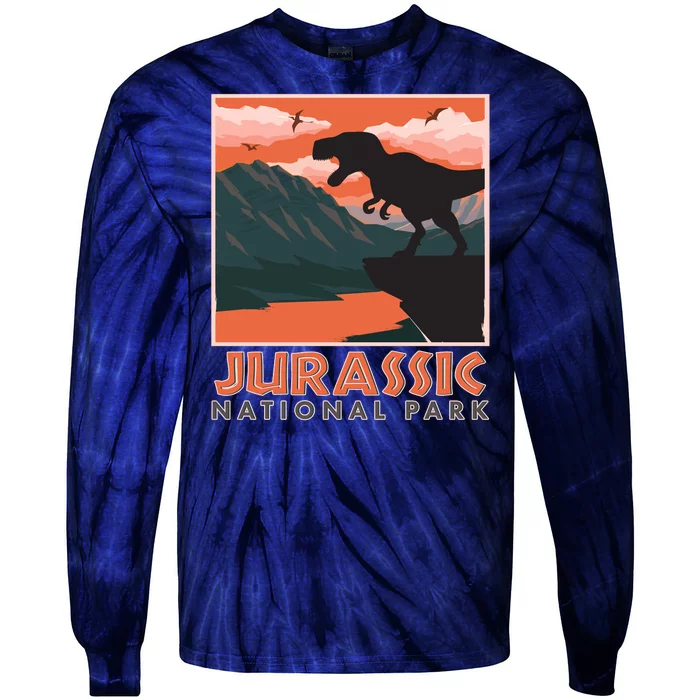 Vintage Jurassic National Park Poster Tie-Dye Long Sleeve Shirt