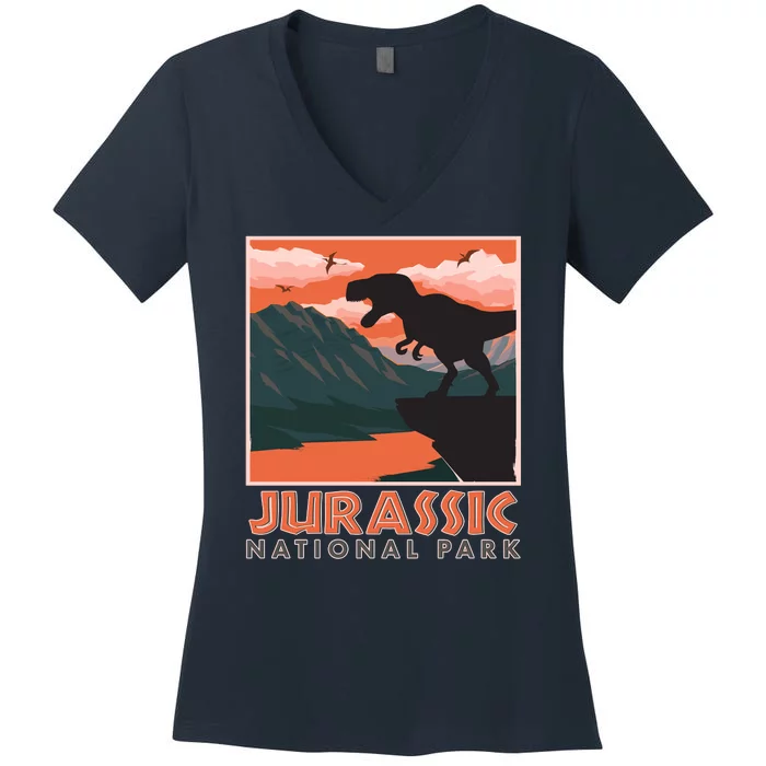 Vintage Jurassic National Park Poster Women's V-Neck T-Shirt