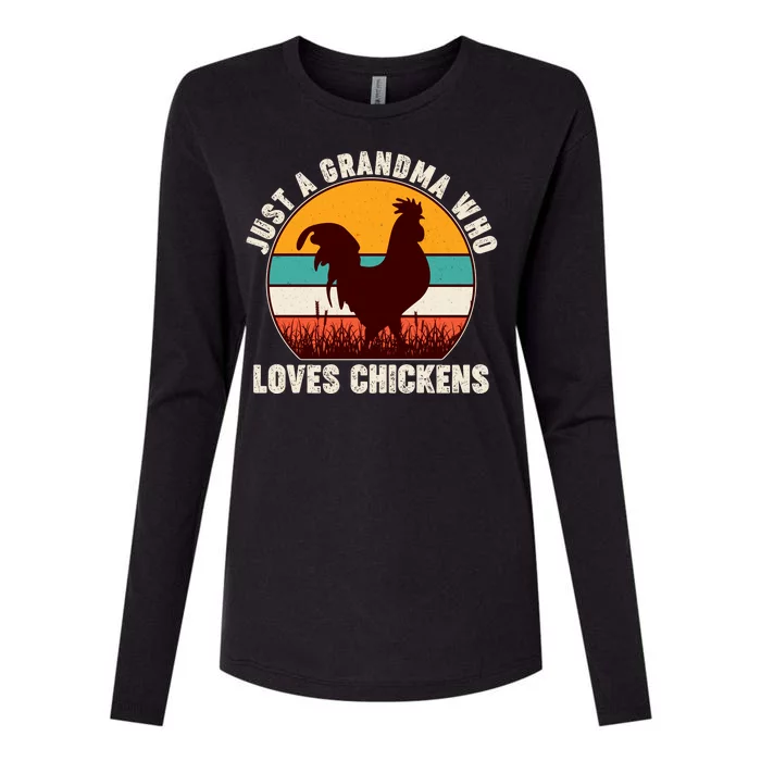 Vintage Just A Grandma Who Loves Chickens Womens Cotton Relaxed Long Sleeve T-Shirt