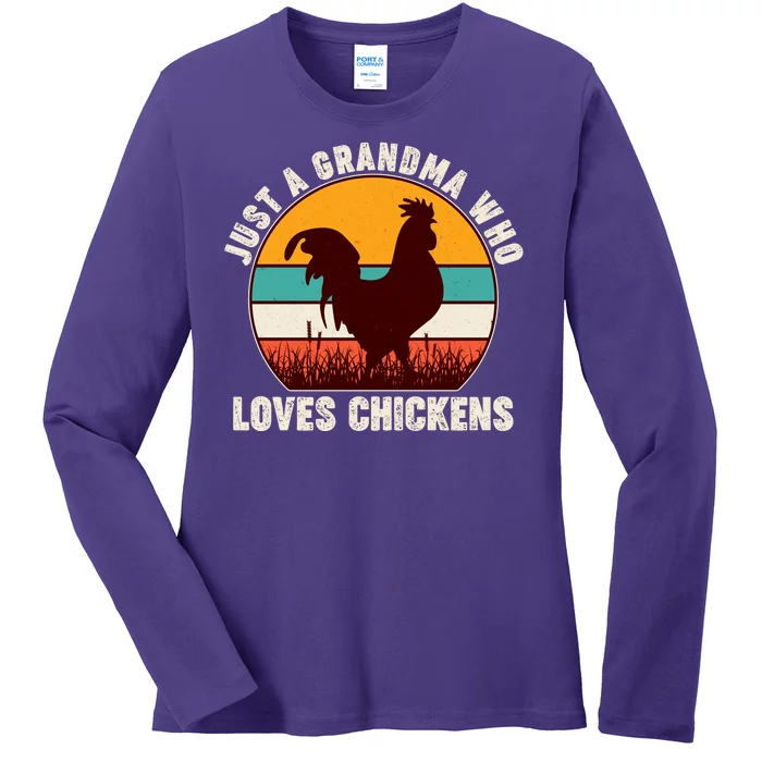 Vintage Just A Grandma Who Loves Chickens Ladies Long Sleeve Shirt