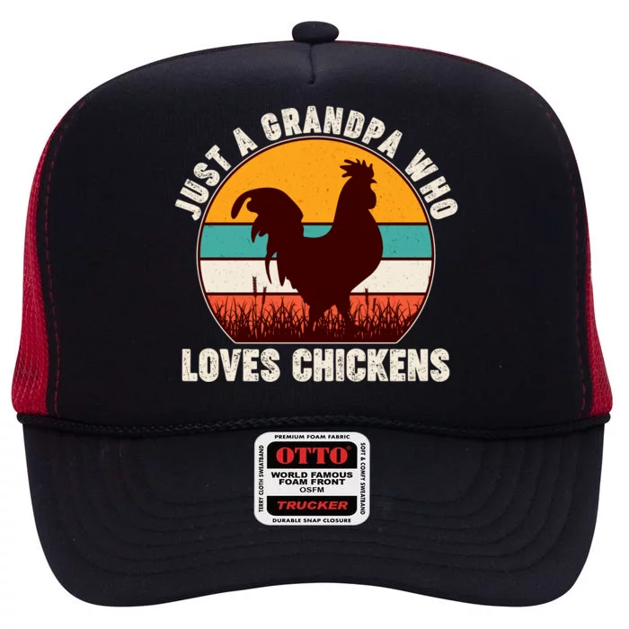 Vintage Just A Grandpa Who Loves Chickens High Crown Mesh Trucker Hat