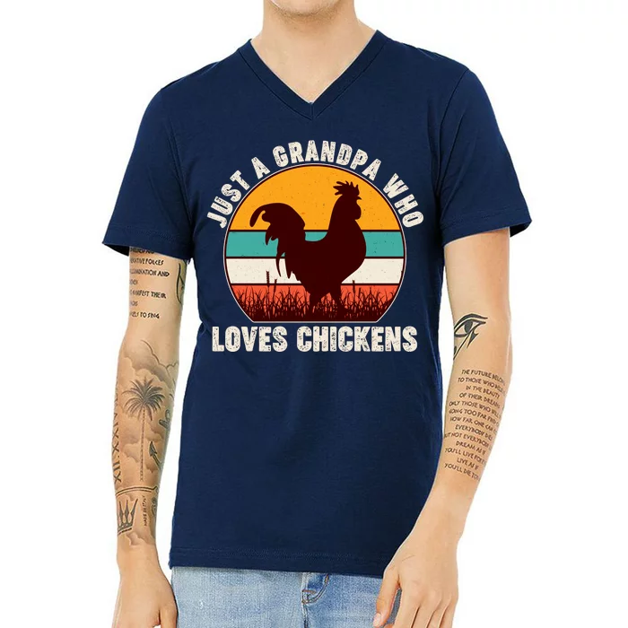 Vintage Just A Grandpa Who Loves Chickens V-Neck T-Shirt