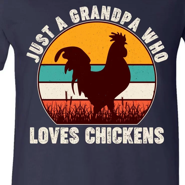 Vintage Just A Grandpa Who Loves Chickens V-Neck T-Shirt