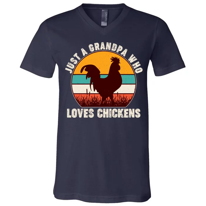 Vintage Just A Grandpa Who Loves Chickens V-Neck T-Shirt