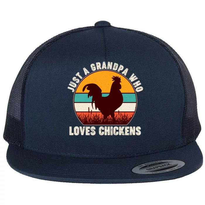 Vintage Just A Grandpa Who Loves Chickens Flat Bill Trucker Hat