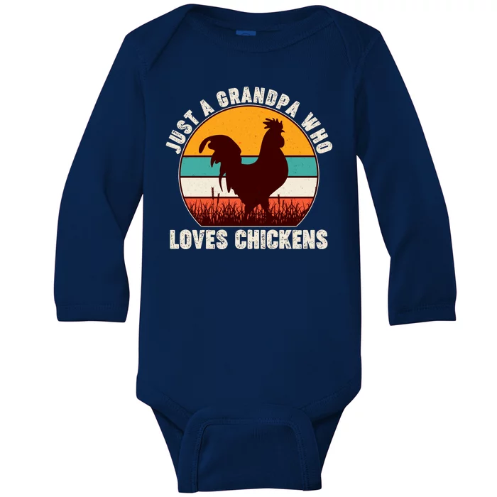 Vintage Just A Grandpa Who Loves Chickens Baby Long Sleeve Bodysuit