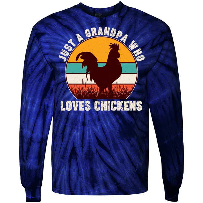 Vintage Just A Grandpa Who Loves Chickens Tie-Dye Long Sleeve Shirt