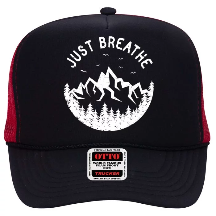 Vintage Just Breathe Nature Adventure High Crown Mesh Trucker Hat