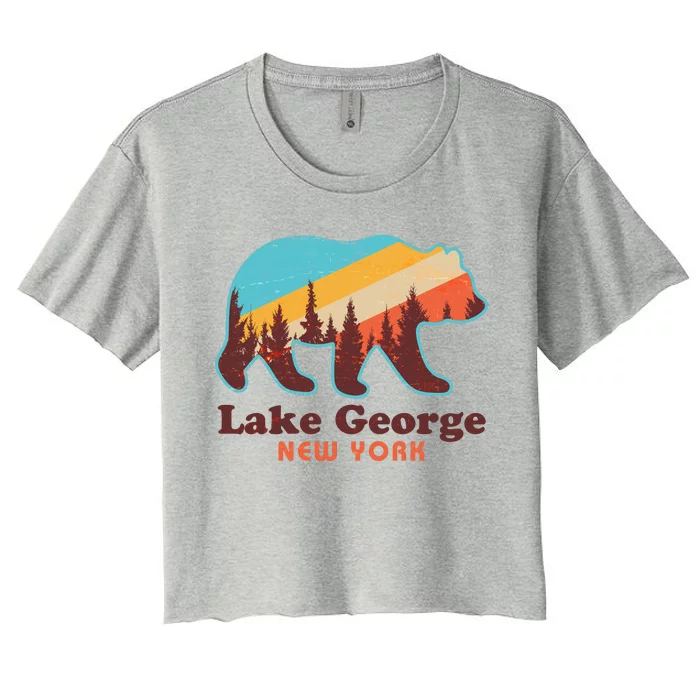 Vintage Lake George New York Forest Bear Women's Crop Top Tee