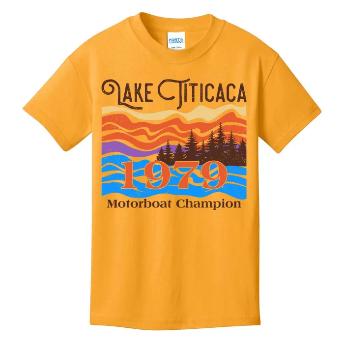 Vintage Lake Titicaca 1979 Motorboat Champion Kids T-Shirt