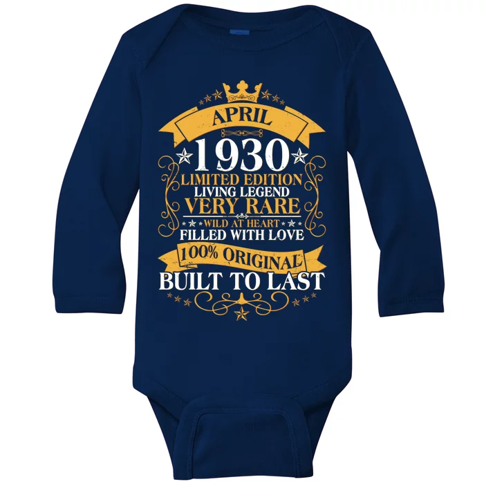 Vintage Limited Edition April 1930 Birthday Baby Long Sleeve Bodysuit