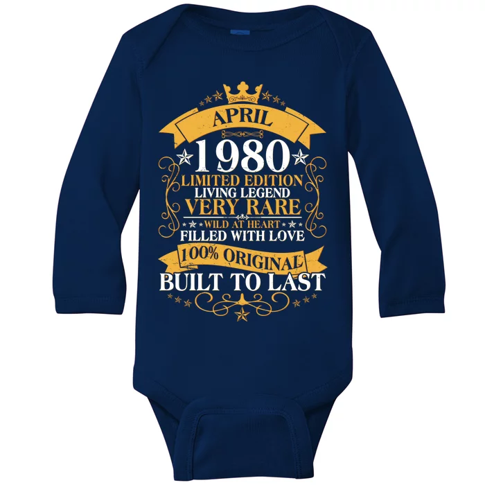 Vintage Limited Edition April 1980 Birthday Baby Long Sleeve Bodysuit