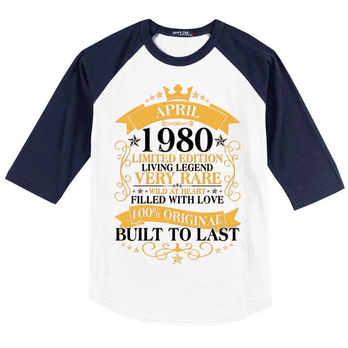 Vintage Limited Edition April 1980 Birthday Baseball Sleeve Shirt