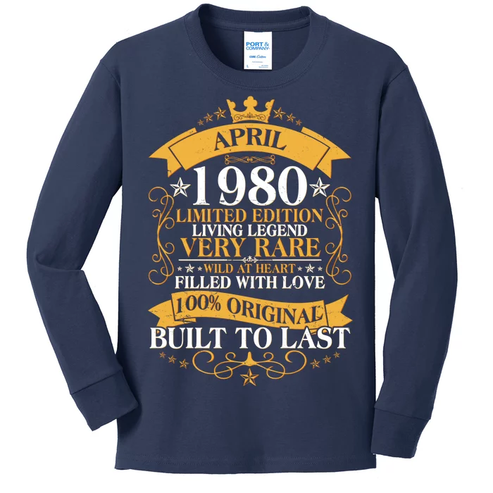 Vintage Limited Edition April 1980 Birthday Kids Long Sleeve Shirt