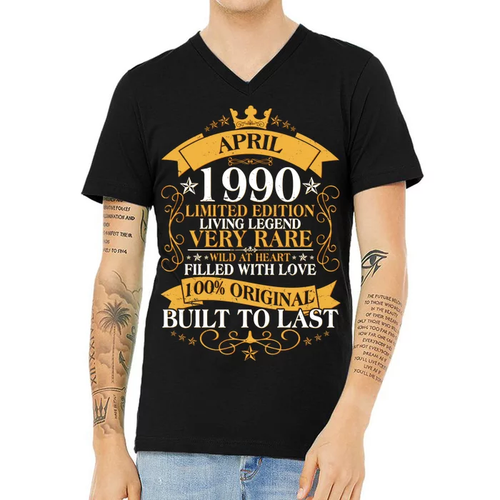 Vintage Limited Edition April 1990 Birthday V-Neck T-Shirt