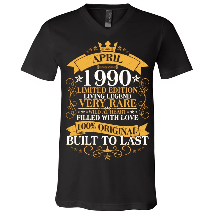 Vintage Limited Edition April 1990 Birthday V-Neck T-Shirt