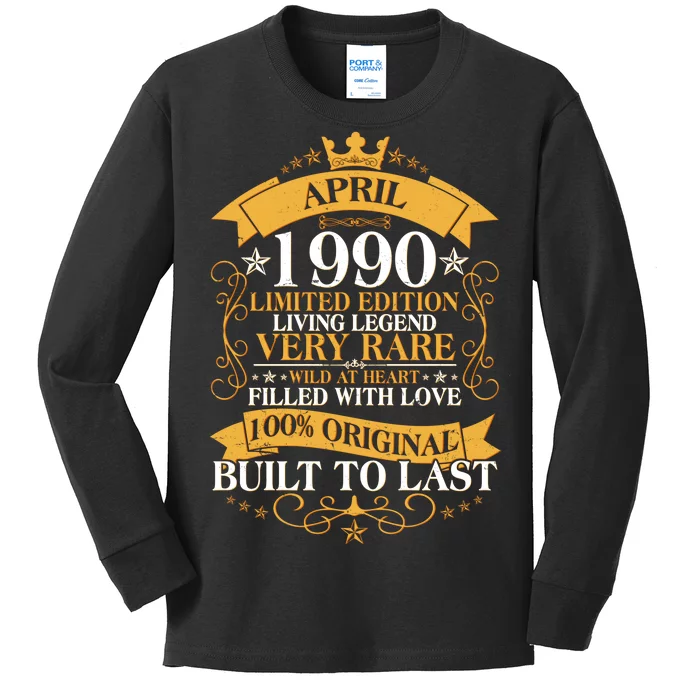 Vintage Limited Edition April 1990 Birthday Kids Long Sleeve Shirt