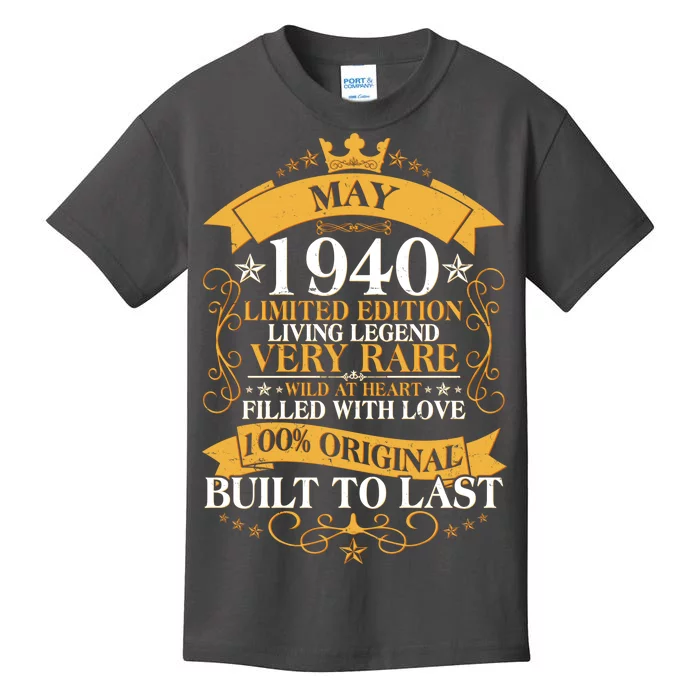 Vintage Limited Edition May 1940 Birthday Kids T-Shirt