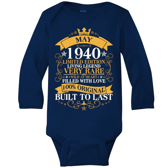 Vintage Limited Edition May 1940 Birthday Baby Long Sleeve Bodysuit