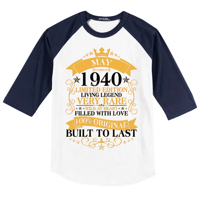 Vintage Limited Edition May 1940 Birthday Baseball Sleeve Shirt