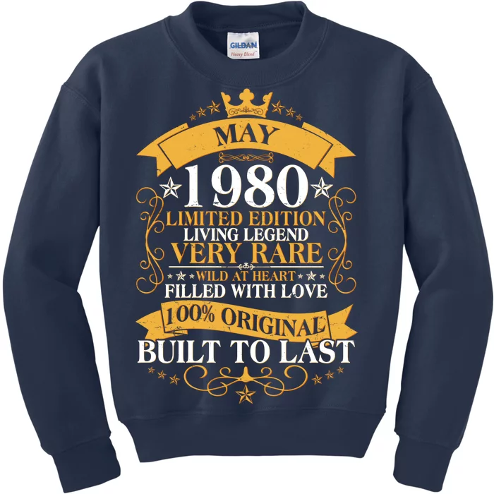 Vintage Limited Edition May 1980 Birthday Kids Sweatshirt