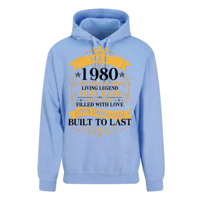 Vintage Limited Edition May 1980 Birthday Unisex Surf Hoodie