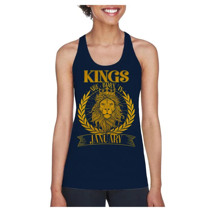 Vintage Lion Kings Are Born In January Women's Racerback Tank