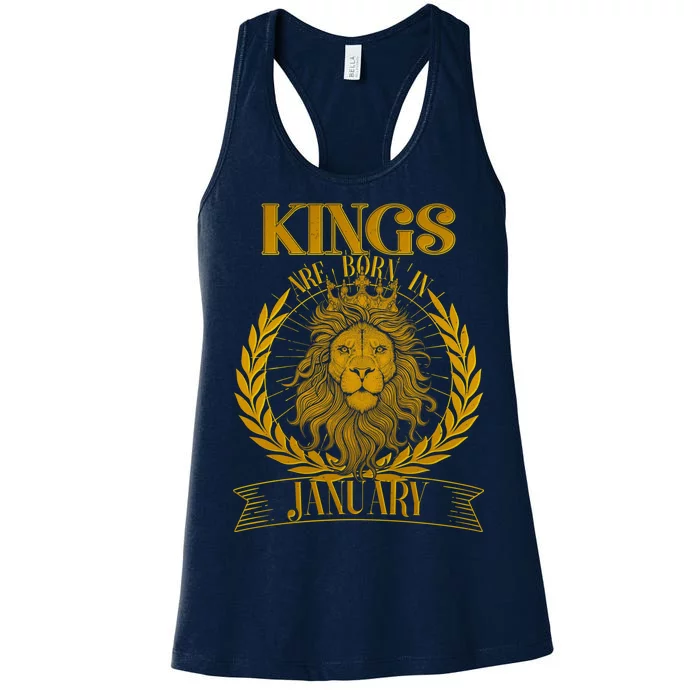 Vintage Lion Kings Are Born In January Women's Racerback Tank