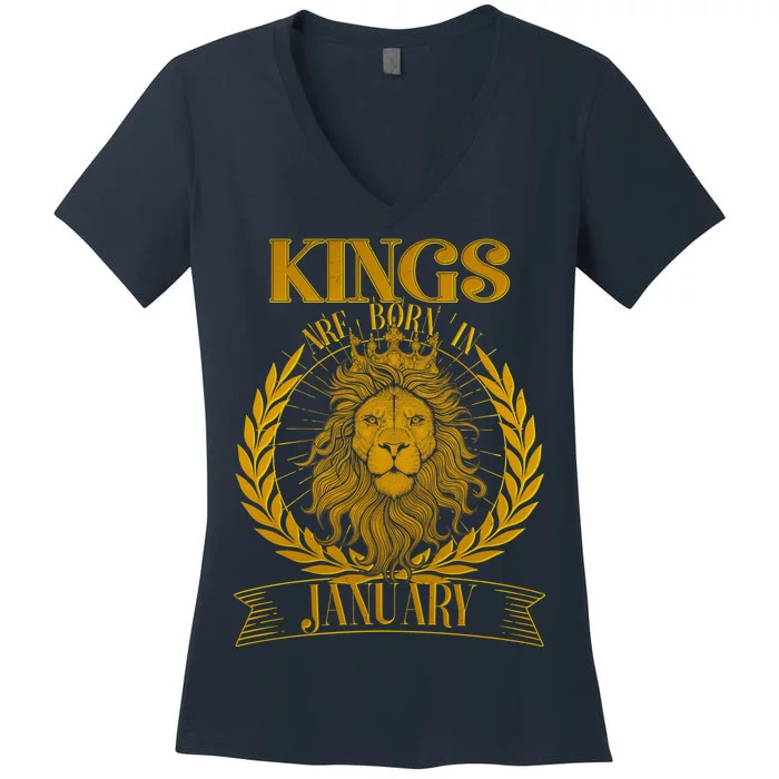 Vintage Lion Kings Are Born In January Women's V-Neck T-Shirt