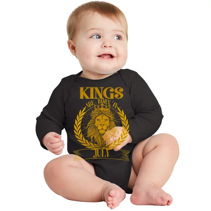 Vintage Lion Kings Are Born In July Baby Long Sleeve Bodysuit