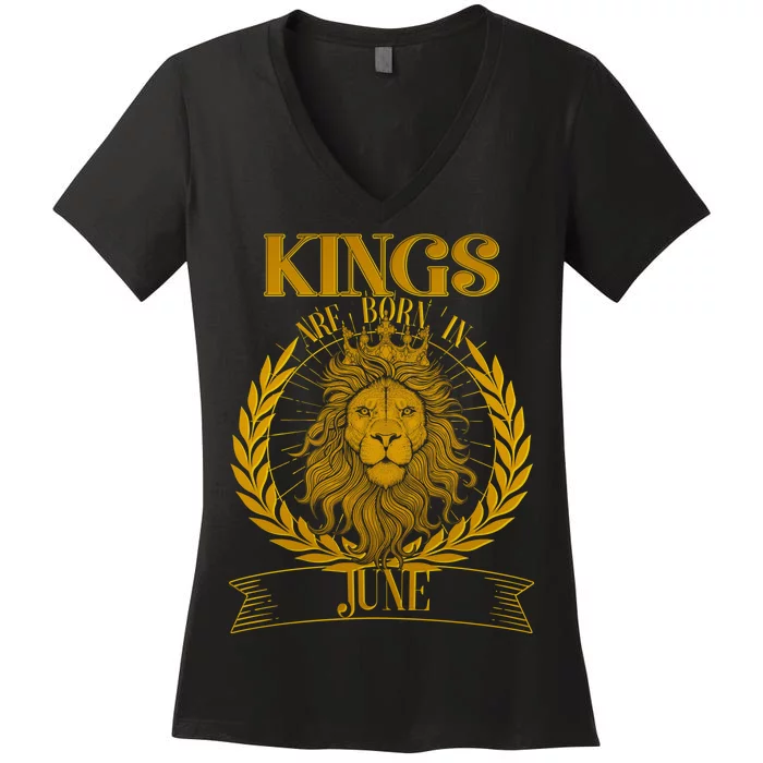 Vintage Lion Kings Are Born In June Women's V-Neck T-Shirt