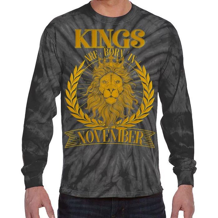 Vintage Lion Kings Are Born In November Tie-Dye Long Sleeve Shirt