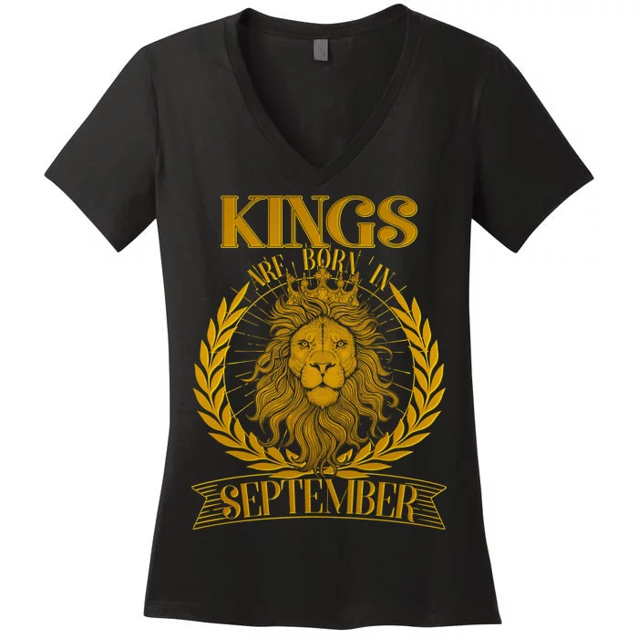 Vintage Lion Kings Are Born In September Women's V-Neck T-Shirt