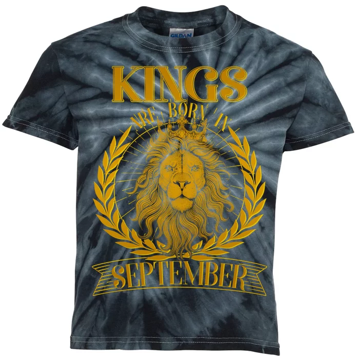 Vintage Lion Kings Are Born In September Kids Tie-Dye T-Shirt