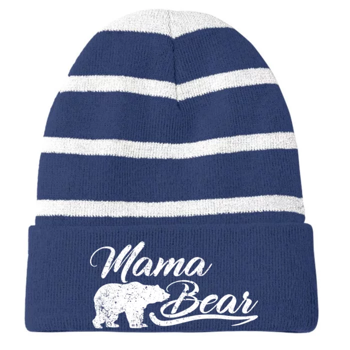 Vintage Mama Bear Retro Mother Logo Striped Beanie with Solid Band