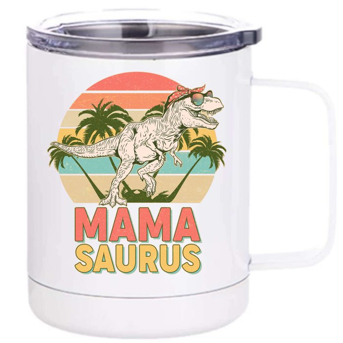 Vintage Mama Saurus T-Rex Mom Mother Front & Back 12oz Stainless Steel Tumbler Cup