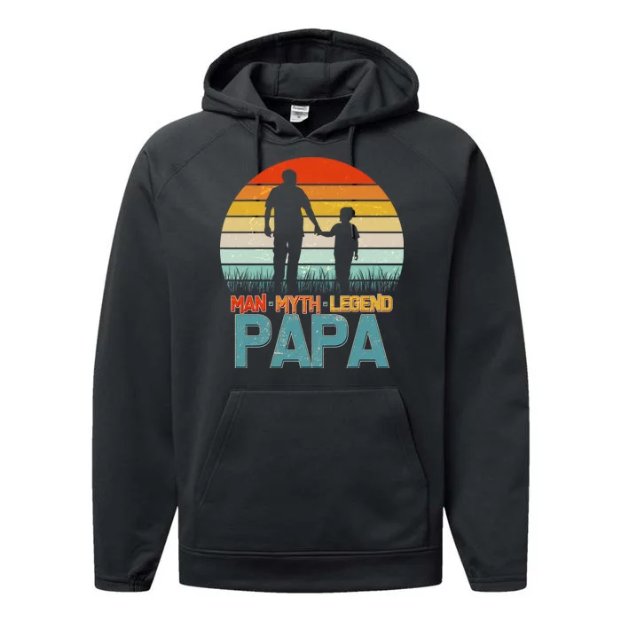 Vintage Man Myth Legend Papa Performance Fleece Hoodie