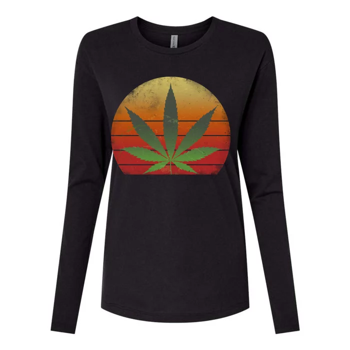 Vintage Marijuana Weed Sunset Womens Cotton Relaxed Long Sleeve T-Shirt