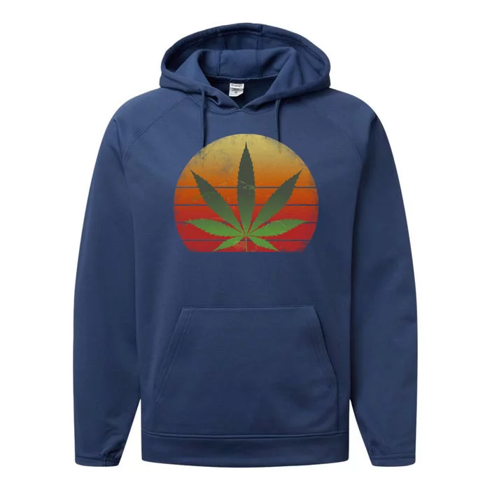 Vintage Marijuana Weed Sunset Performance Fleece Hoodie