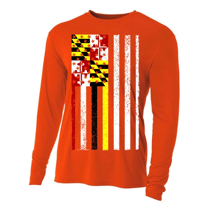 Vintage Maryland State American Flag Cooling Performance Long Sleeve Crew